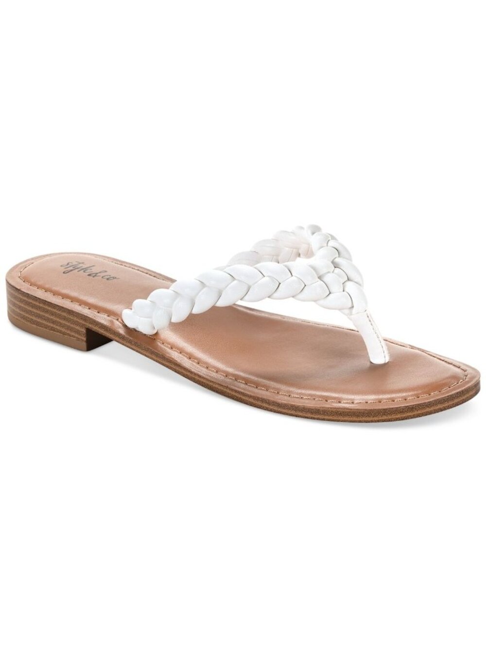 Style & Co. Womens Brandiie Faux Leather Flip-Flop Sandals Brown Size 9.5 NWB